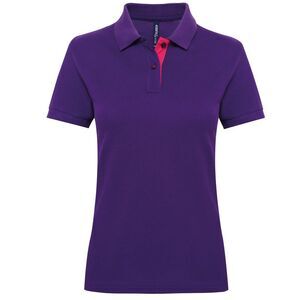 Asquith & Fox Womens/Ladies Short Sleeve Contrast Polo Shirt / Purple/ Pink